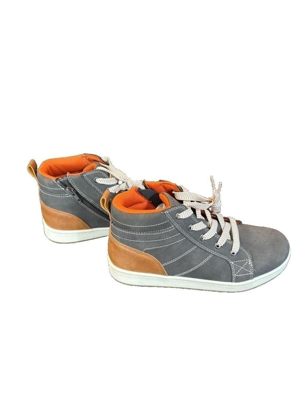 New Day Five Boy's Caleb Gray/Brown High Top Lace Up Sneakers. Size 5 (side zip)
